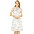 thumbnail image 2 of Vestido de Verano sin mangas Allegra K estampado Abstracto Bajo la rodilla cuello V con corbata para Mujeres Blanco XS, 2 of 6