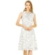 thumbnail image 2 of Vestido de Verano sin mangas Allegra K estampado Abstracto Bajo la rodilla cuello V con corbata para Mujeres Blanco XS, 2 of 6