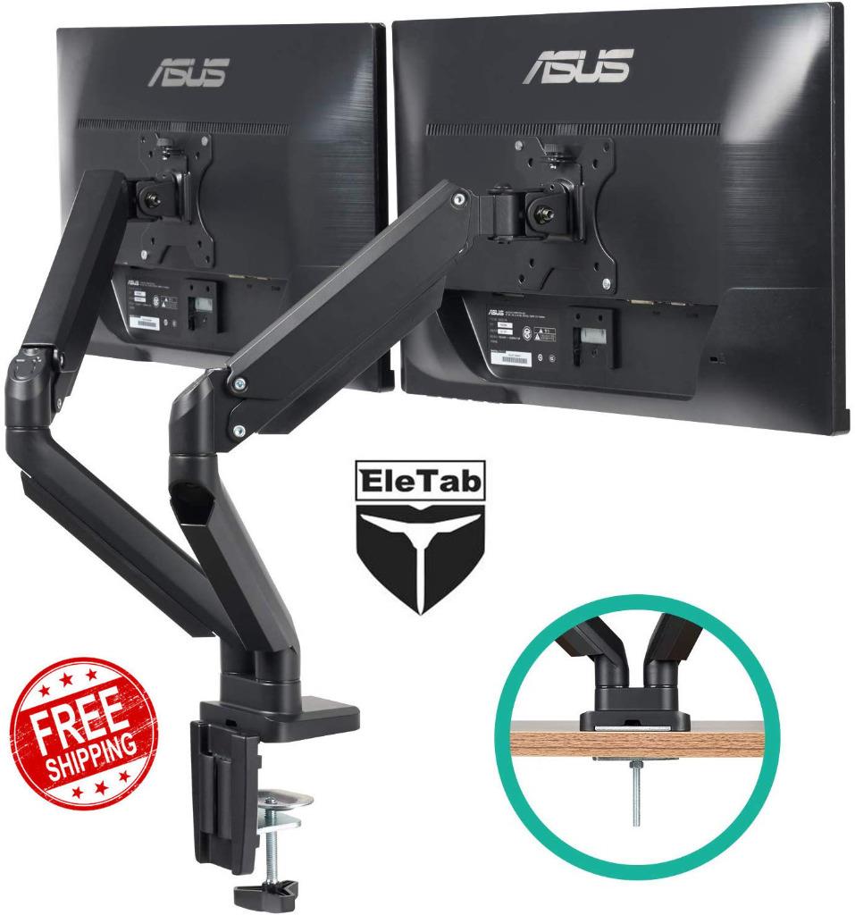 EleTab Dual Monitor Mount Stand Height Adjustable 32" Max Monitor Arm