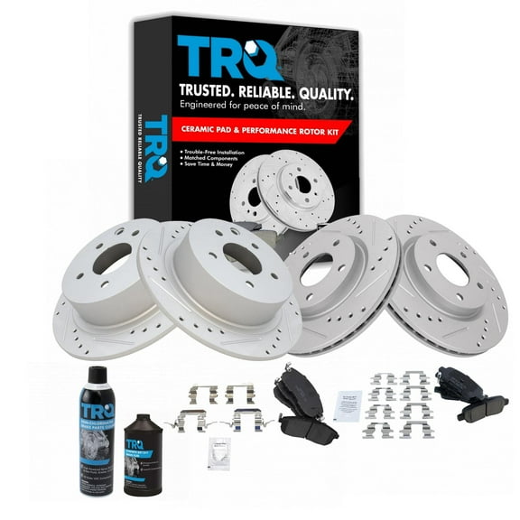 TRQ Front & Rear Ceramic Brake Pad, Performance Rotor with Fluids Kit for Nissan BKA22059