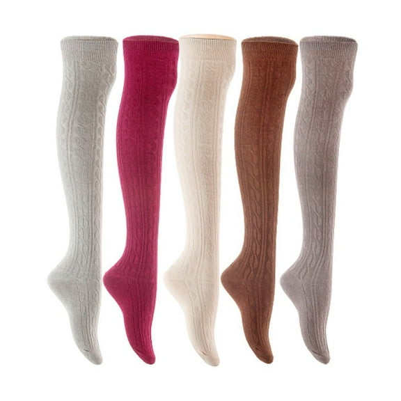Lian LifeStyle Women's 5 Pair Adorable Comfortable Soft Thigh High Over Knee High Cotton Socks Size 6-9 L1024 Light Grey,Wine,Cream,Coffee,Dark Grey