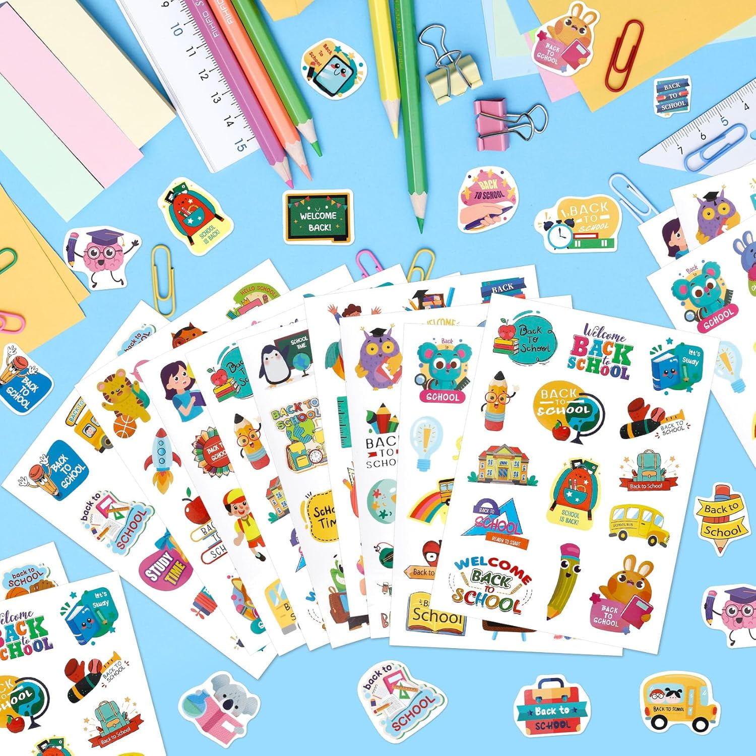 Back to School Stickers Decorations - 369 PCS First Day of School Sticker, Self-Adhesive Welcome Back to Schools Sticker Label Decal for Kid Teacher Rewards for Back to Schools Classroom Student