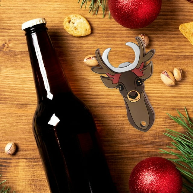 Cartoon Christmas Beer Bottle Opener Magnetic Refrigerator Sticker Household Tool with Festive Design & Stainless Steel