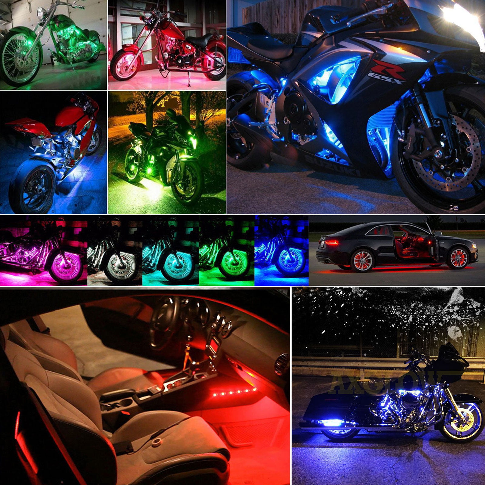 12Pcs Motorcycle LED Neon Under Glow Strip Kit For Motorcycle Car SUV - Walmart.com