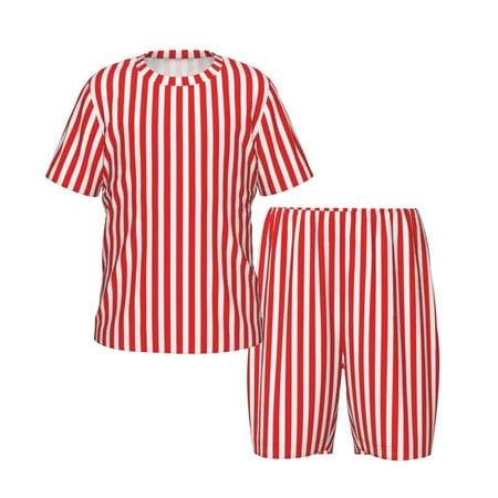 Picia Red And White Stripes Printed Boys  Kids-PJ Snug Fit Cotton Short Sleeve Top and Shorts 2 Piece Pajama Set-4X-Large