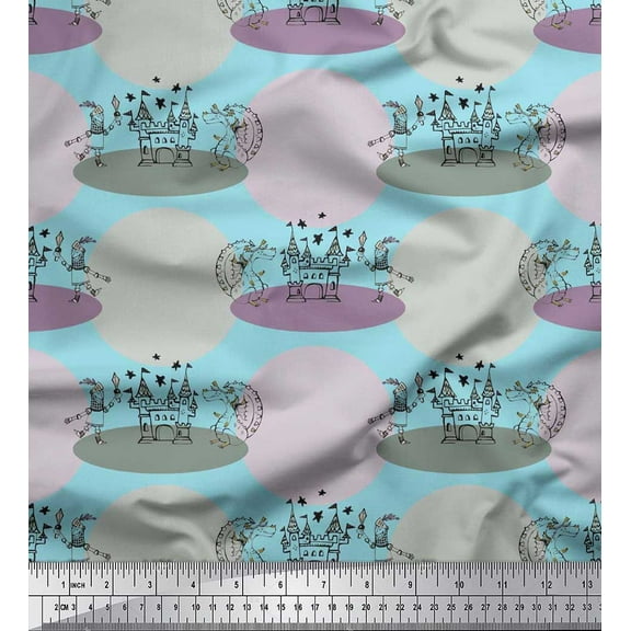 Soimoi Cotton Duck Fabric Architecture,Dianosaur & Soldier Kids Print Fabric by The Yard 42 Inch Wide
