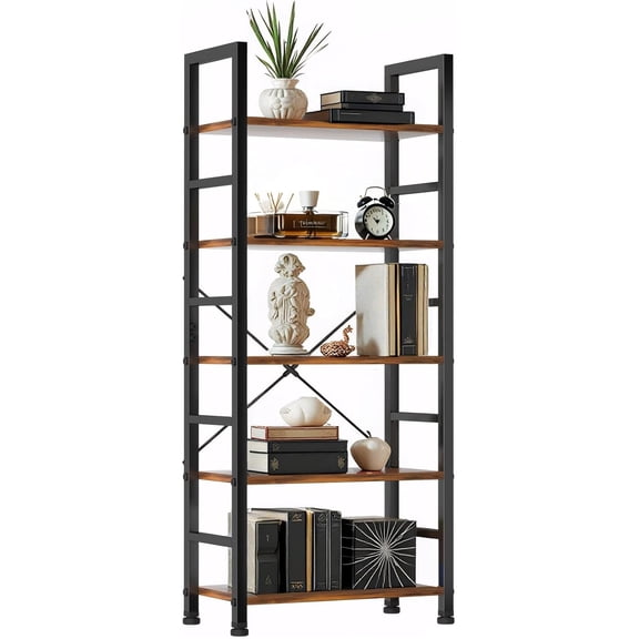 5 Tier Wooden Bookshelf Storage Organizer, Modern Tall Book Cases Open Shelf, Display Rack for Bedroom, Office, Living Room, 24 Inch Wide