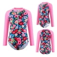 thumbnail image 3 of GYRATEDREAM Toddler Baby Girls One Piece Swimsuit Kids Flower Print Long Sleeve Zipper UPF 50+ Rash Guard Bathing Suit Swimwear for 4-12 Years, 3 of 8