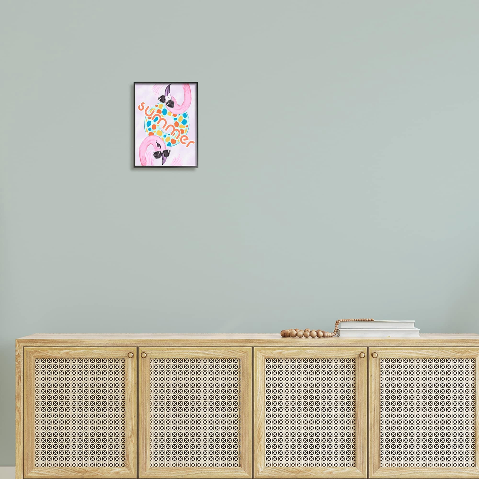 Stupell Industries Pink Summer Flamingos Pool Float Tropical Sunglasses Graphic Art Black Framed Art Print Wall Art, Design by Ziwei Li