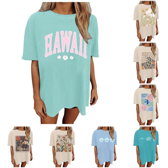 Trendfront Womens Boho Floral Graphic T Shirt Crewneck Short Sleeve Vintage Flower Print Oversized Casual Loose Fit Tee Tops