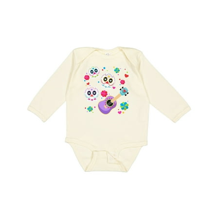 

Inktastic Day of the Dead Owl Sugar Skulls and Guitar Gift Baby Boy or Baby Girl Long Sleeve Bodysuit