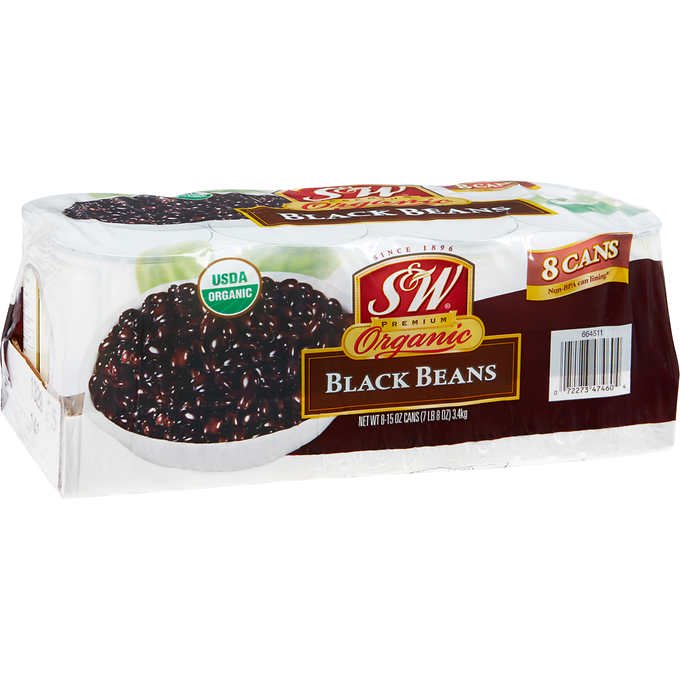 S&W Organic Black Beans, 15 oz, 8count