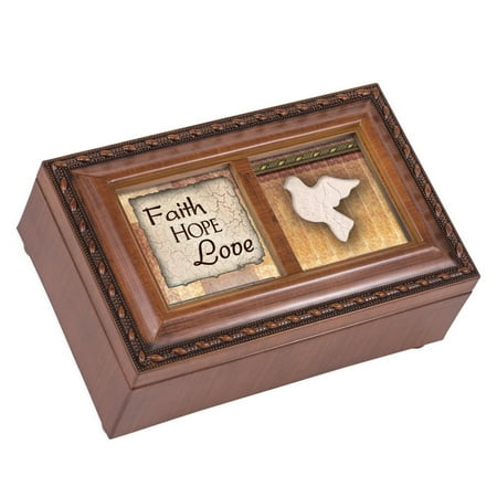 - Faith Hope Love White Dove Wood Finish Small Jewelry Music Box Plays Amazing Grace, Sentiment art features 'Faith Hope Love' with dove design By Cottage Garden