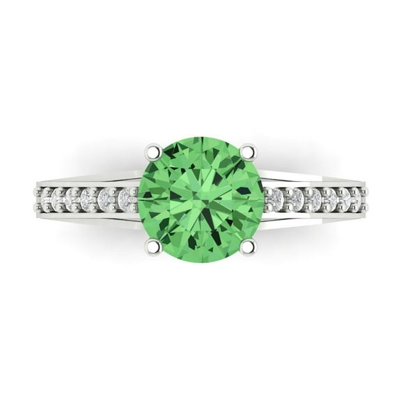 Solitaire with Accents Engagement Ring for Women - 2.21ct Simulated Green Diamond in 14K White Gold Promise Ring