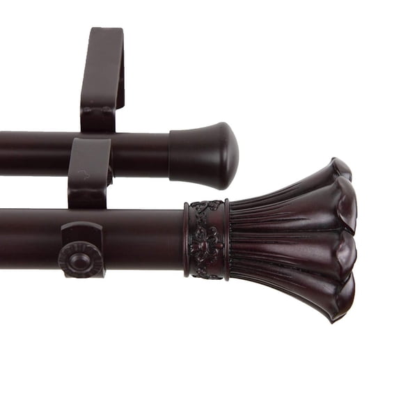 Blossom 1" Double Curtain Rod-Color:Mahogany,Size:160-240"