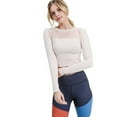 thumbnail image 4 of Women’s Seamless Crewneck Mesh Detail Long Sleeve Crop Top - Beige S, 4 of 9