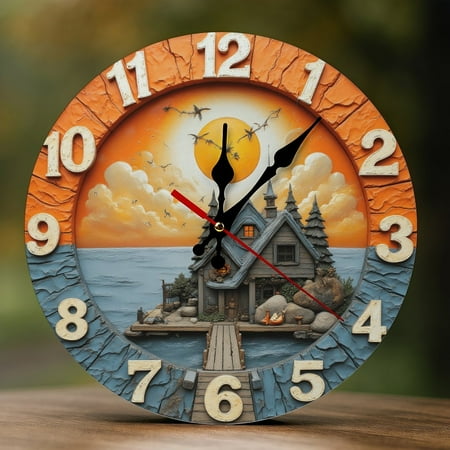 Wall Clock Decorative - Vintage Orange Cottage Print 2D Vintage Wall Clocks Battery Operated Silent Non-Ticking for Bedroom, Living Room, Kitchen, Office, Classroom, 10 Inch