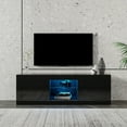 thumbnail image 2 of uhomepro TV Stand with LED Lights, 2 Cabinets and Open Shelves High Gloss Entertainment Center Media Console Table Storage Desk for Up to 55 Inch TV, Black TV Cabinet for Living Room, Q19832, 2 of 11