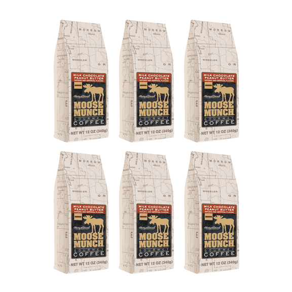 (6 Pack) Harry & David Moose Munch Milk Chocolate Peanut Butter Ground Coffee, Medium Roast, 12 Oz