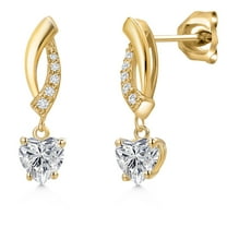 Gem Stone King 10K Yellow Gold Lab Grown Diamond Dangle Earrings for Women | 1.13 Cttw | Gemstone April Birthstone | Heart Shape 5MM | DEF Color | VVS-VS Clarity