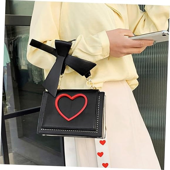 Nestbag Women Black Heart Satchel Bag, PU Leather Square Crossbody Handbag with Detachable Wide Strap Casual Tote Purse for Daily Shopping Travel Office School