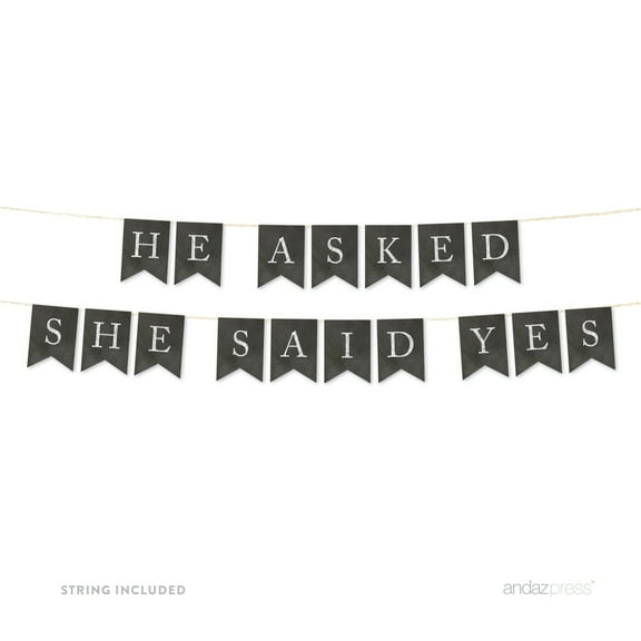 He Asked She Said Yes Vintage Chalkboard Wedding Pennant Party Banner