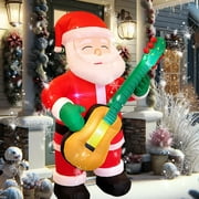 6.5 FT Christmas Inflatable Santa Claus with Guitar, Blow up Santa Yard Decoraations, Unique Light Up Xmas Decorations for Indoor Outdoor Yard Garden Lawn Holiday Party Decor
