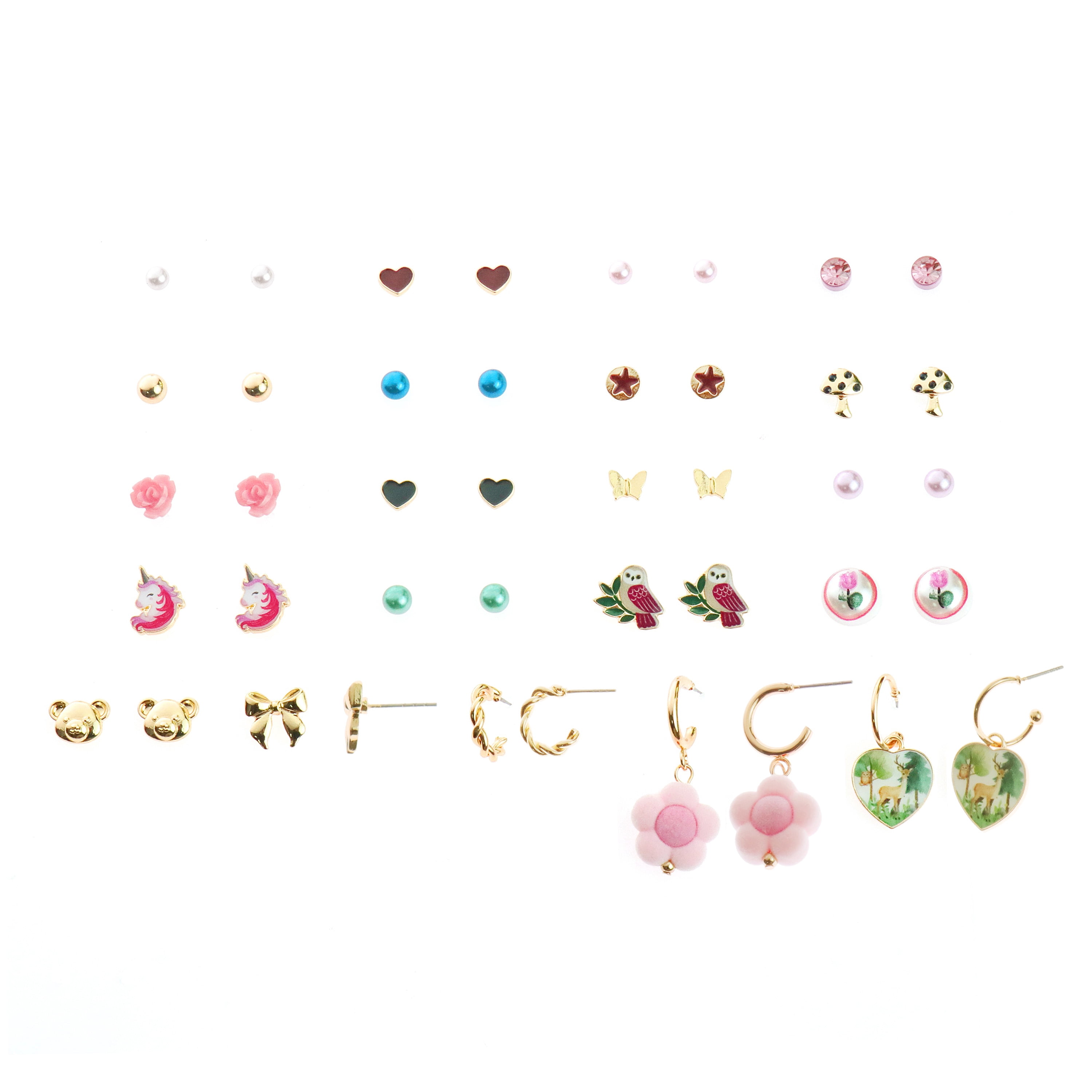 Wonder Nation 21 Pack Earring Set with Whimsical Icon Studs (Girl's)