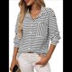 thumbnail image 3 of Camisas de Mujer con Botones, Blusas Clásicas A Rayas de Larga con Cuello y Bolsillo para Oficina. M, 3 of 9