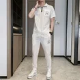 thumbnail image 2 of Conjunto de camiseta y pantalones a rayas para hombre, ropa deportiva, trajes deportivos, camiseta con alfabeto, ropa blanca para hombre, conjunto de 2 piezas, chándal, básico y genial, 2 of 5