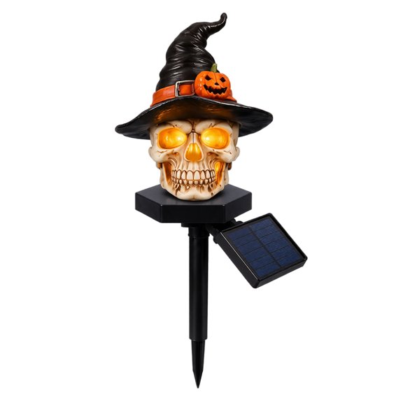Solar Pumpkin Skull Stake Light, Resin Halloween Ground Decor, Waterproof Outdoor Garden A One Size