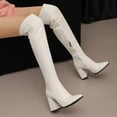 thumbnail image 2 of Boots for Women Knee High Fashion Casual Leather Pointed Toe Chunky Heel over The Knee Tall Boots Winter Fall Long Dress Knee-High Boots, 2 of 6