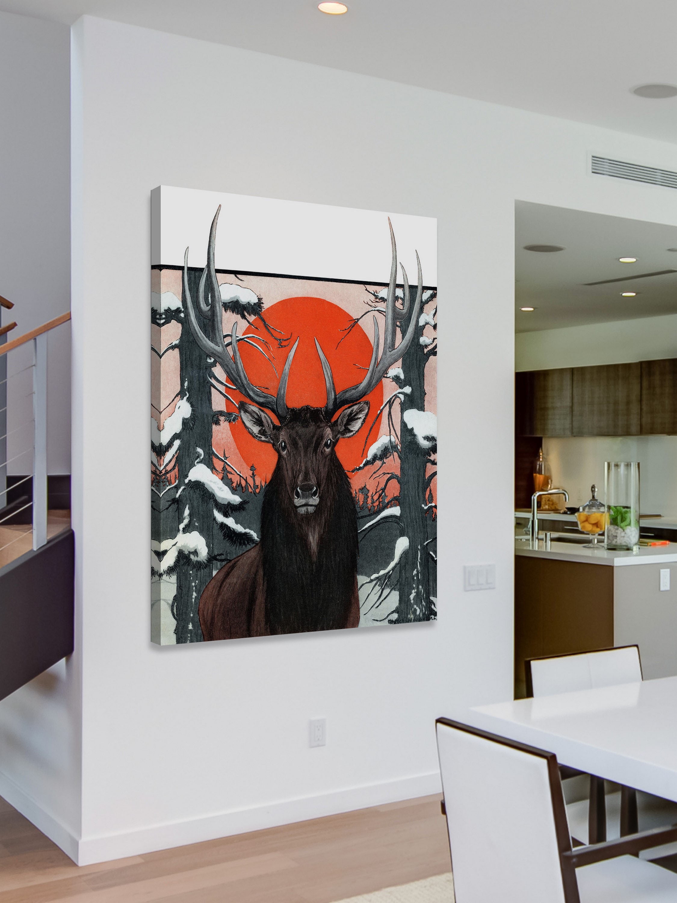 "Elk at Sunset" Painting Print on Wrapped Canvas