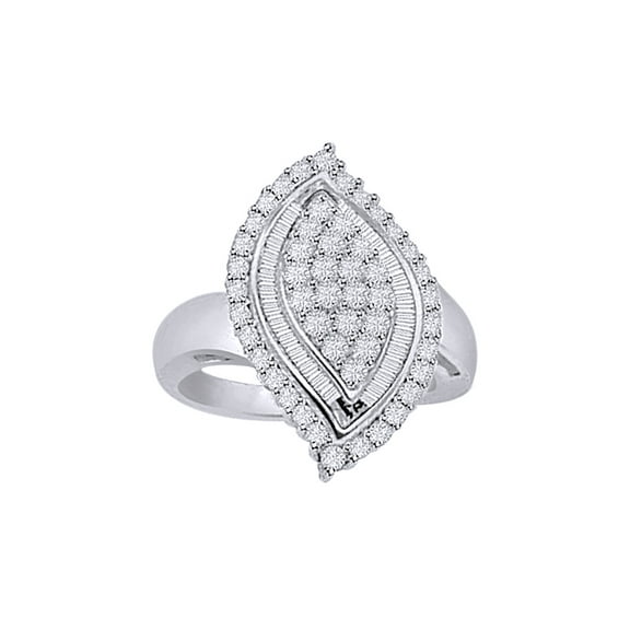 AFFY White Natural Diamond Marquise Shape Cluster Ring In 10k White Gold (0.75 Cttw)