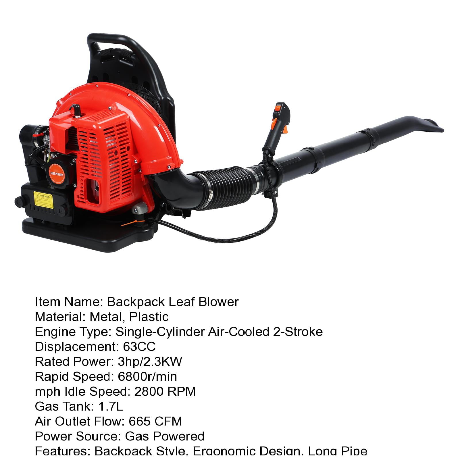 Zxareky 63CC Gas Powered Backpack Leaf Blower, 665CFM 2-Stroke Snow Blower