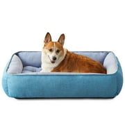 COSYJOY Rectangle Pet Bed,Four-Sided Bolster Cushion, Linen Soft Cuddle Bolster-Style Dog Bed, Washable, Blue