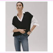 Anne Klein Womens Knit, V Neck, Black Vest, L