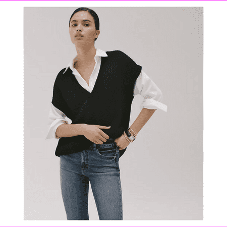 Anne Klein Womens Knit, V Neck, Black Vest, L