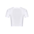 thumbnail image 4 of YONGHS Women's Shiny Glossy Basic Plain Round Neck Short Sleeve Stretchy T-Shirts Sportswear White L, 4 of 7