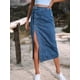 thumbnail image 3 of Falda vaquera midi azul para mujer, con botones, faldas de mezclilla largas y elásticas de cintura alta con abertura, talla 3XL, 3 of 7
