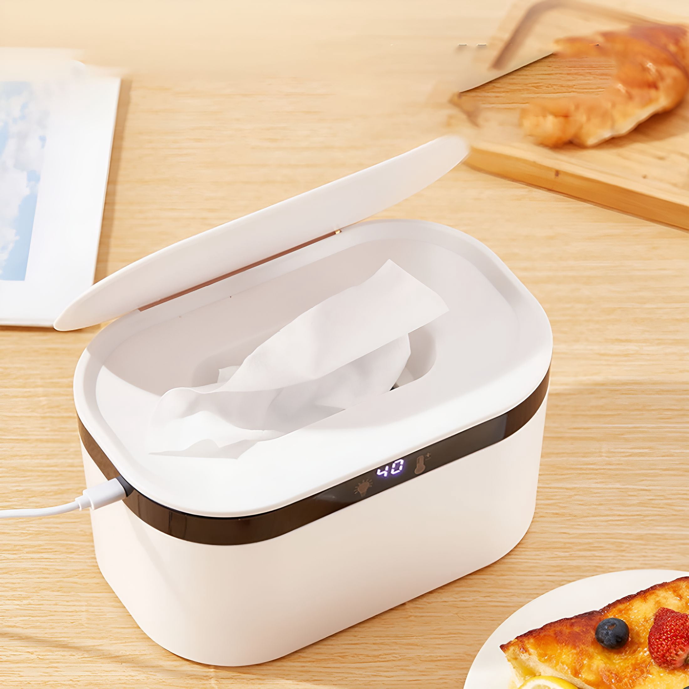 HIBIBUD Wipes Warmer Usb Powered Constant Temperature Heated Dispenser with Soft Night Light for Nursery Baby Wipes Warmer White