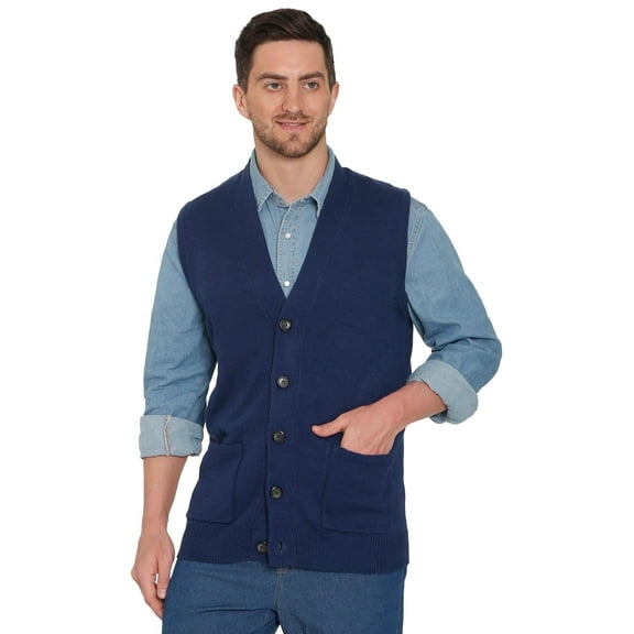 Turtle Bay New York Men's Soft Button Front Flat Knit Sweater Vest with front patch pockets