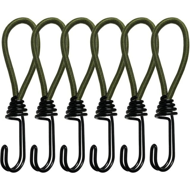 Vert - Cordon élastique 6 pièces avec crochet, tendeur en caoutchouc 15 cm avec crochet en spirale, pour le camping, les bagages et les bâches