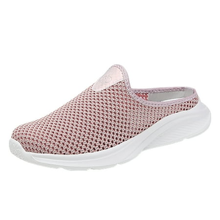 OJSFQUFP Womens Slip on Sneakers Leisure Women s Slip On Travel Soft Sole Comfortable Shoes Outdoor Mesh Runing Fashion Sports Shoes Slippers Leather Flats for Women Pink 42