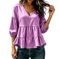 thumbnail image 2 of Trikvn Summer Tops for Women Casual V Neck Babydoll Shirts 3/4 Puff Sleeve Peplum Blouses Tiered Flowy Ruffle Tunic Lightweight Cute Vacation Beach Wear Loose Fit, 2 of 6