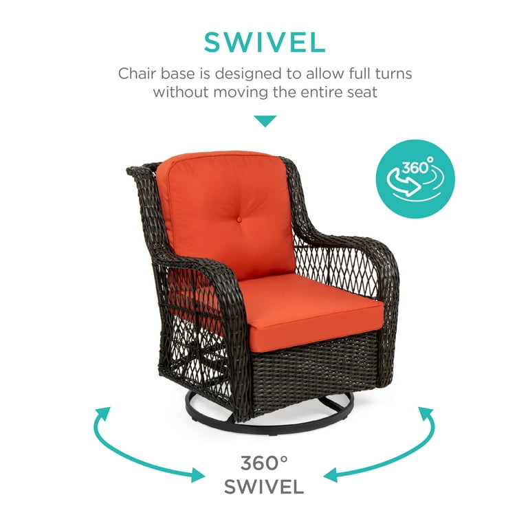 Best Choice Products 3 Piece Patio Wicker Bistro Furniture Set w 2 Cushioned Swivel Rocking Chairs Side Table Rust