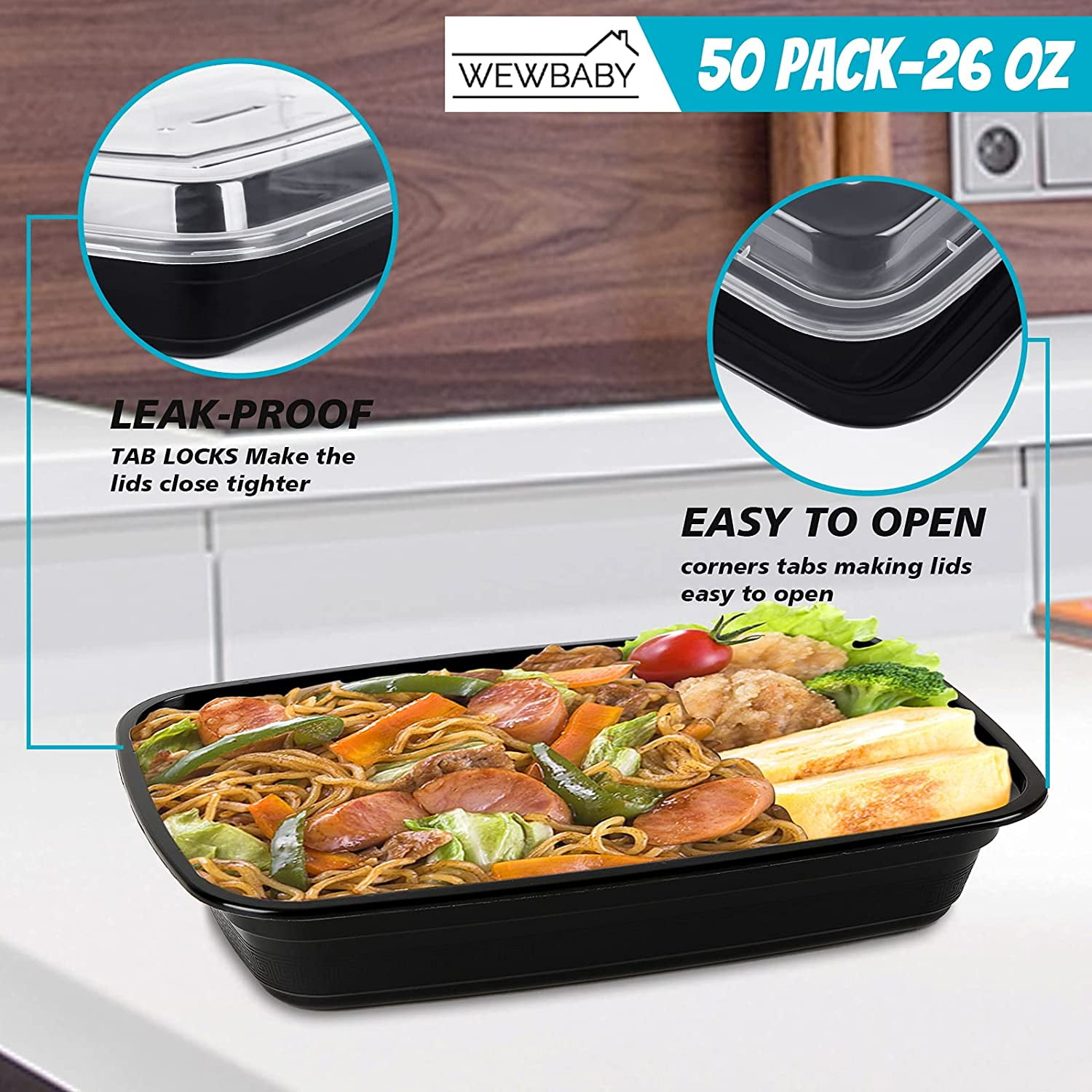 Glotoch 50 Pack 32OZ【2023 Upgrade】Meal Prep Container Microwave Safe,Extra  Large &Thick Food Storage Containers With Lids,Durable Bento Boxes