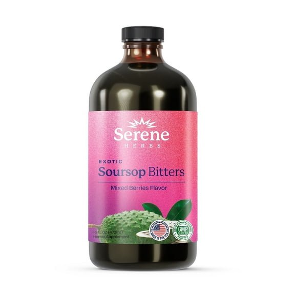 Serene Herbs Soursop Bitters Liquid – Mixed Berry Flavor, 16 fl oz