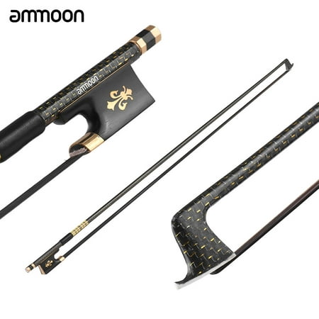 ammoon 4/4 Violin Fiddle Bow Well Balanced Golden Braided Carbon Fiber Round Stick Ebony Frog AAA Mongolia Black