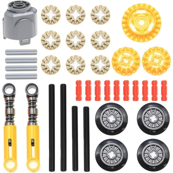 Domoni 37Pieces Technical Parts for Lego Kits Gear Differential Shock Absorber 6.5L Train Wheel Axles Moc Building Set DIY